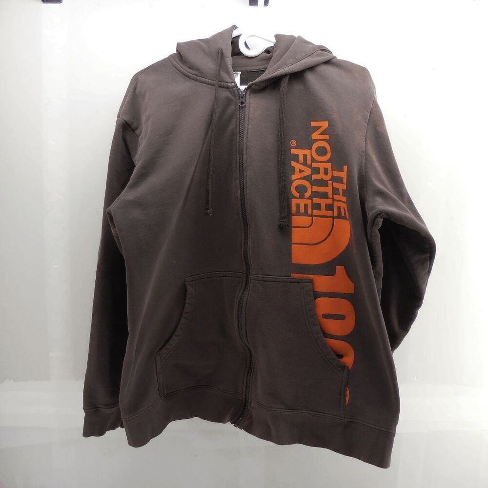 Vintage The North Face 1966 Mens Hoodie 2XL Brown Full Zip Large Logo Flawed